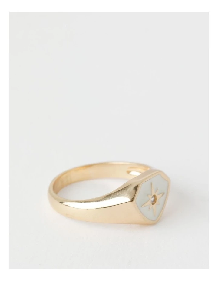 Piper Enamel Signet Gold/White Ring 2 Piper Enamel Signet Gold/White Ring - Image 2