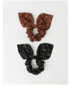 Miss Shop Face Print Rust/Black Scrunchie 2 Pack