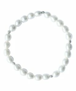 Pure Elements Classic Pearl Silver And White Elasticized Bracelet