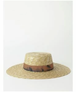 Miss Shop Contrast Trim Gold Boater Hat