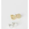 Basque Polished Gold/Silver Circle Stud Earrings 2 Pack