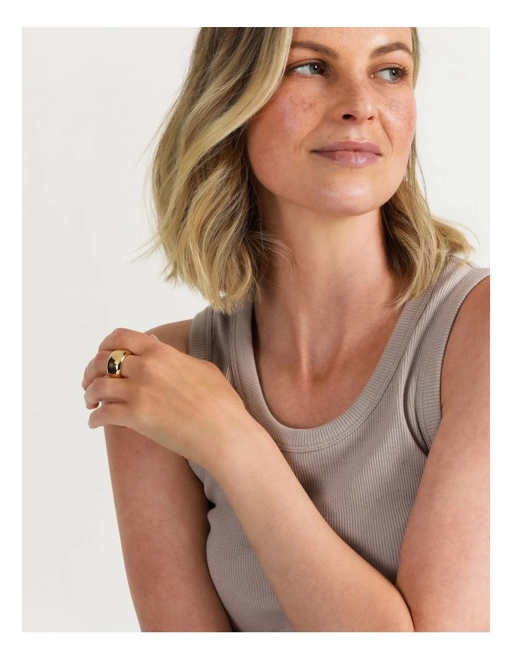 Basque Smooth Wide 24K Gold Plated Ring 5 Basque Smooth Wide 24K Gold Plated Ring - Image 5