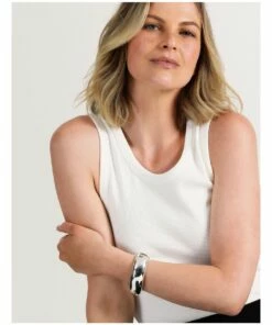 Basque Smooth Wide Silver Bangle Bracelet -RAY-BAN Online Store 860225860 4 720x928