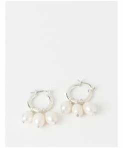 Basque Pearl Beaded Ivory/Silver Huggie Earring