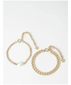 Basque Pearl Ivory/Gold Chain Bracelet 2 Pack