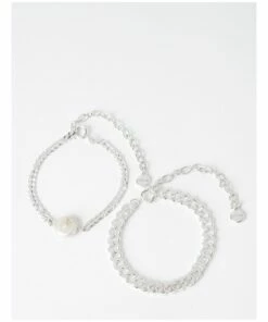 Basque Pearl Ivory/Silver Chain Bracelet 2 Pack