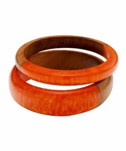 David Lawrence Wood & Resin Coral Bangle Set