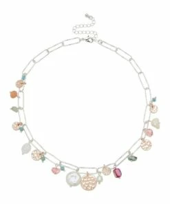 David Lawrence Mixed Stone And Charm Short Pink Necklace