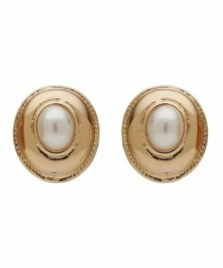 Barcs Pearl Button Vintage Ivory Clip On Earring