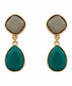 Barcs Clip On Two Tone Green Stone Drop Earring