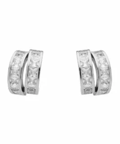 Barcs Duo Loop Silver Crystal Stud Earring