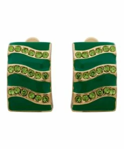 Barcs Enamel And Stone Curve Clip On Green Earring