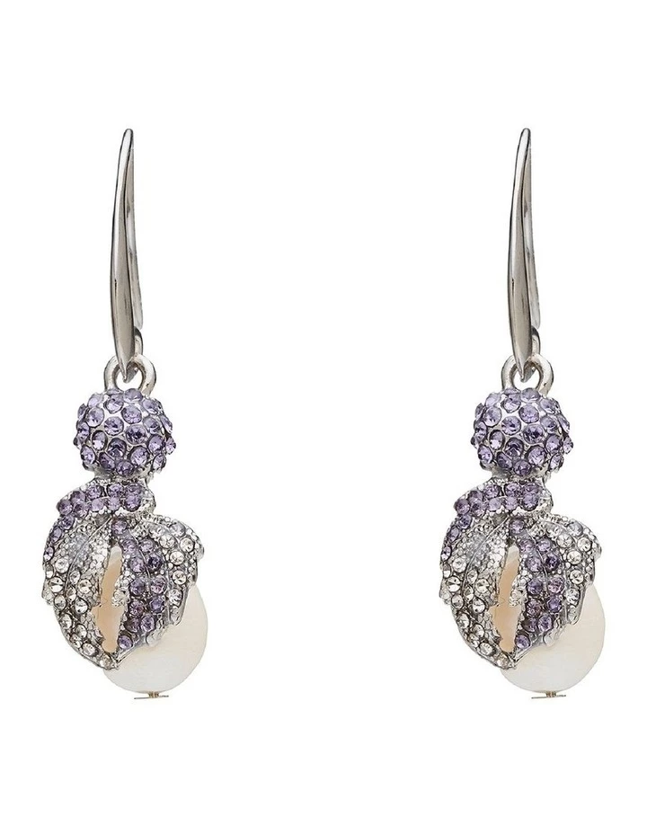 Barcs Vintage Leaf Crystal & Pearl Purple Earring 4 Barcs Vintage Leaf Crystal & Pearl Purple Earring - Image 4