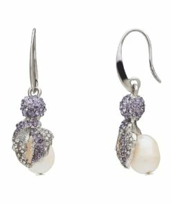 Barcs Vintage Leaf Crystal & Pearl Purple Earring