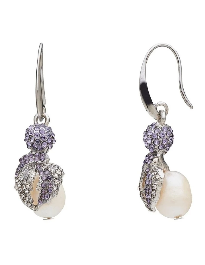Barcs Vintage Leaf Crystal & Pearl Purple Earring 1 Barcs Vintage Leaf Crystal & Pearl Purple Earring