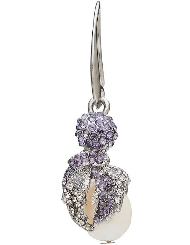 Barcs Vintage Leaf Crystal & Pearl Purple Earring 2 Barcs Vintage Leaf Crystal & Pearl Purple Earring - Image 2