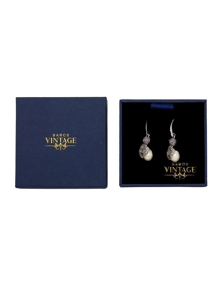 Barcs Vintage Leaf Crystal & Pearl Purple Earring 3 Barcs Vintage Leaf Crystal & Pearl Purple Earring - Image 3