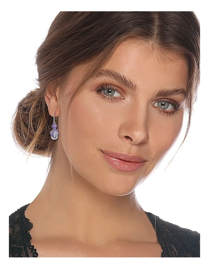 Barcs Vintage Leaf Crystal & Pearl Purple Earring 6 Barcs Vintage Leaf Crystal & Pearl Purple Earring - Image 6