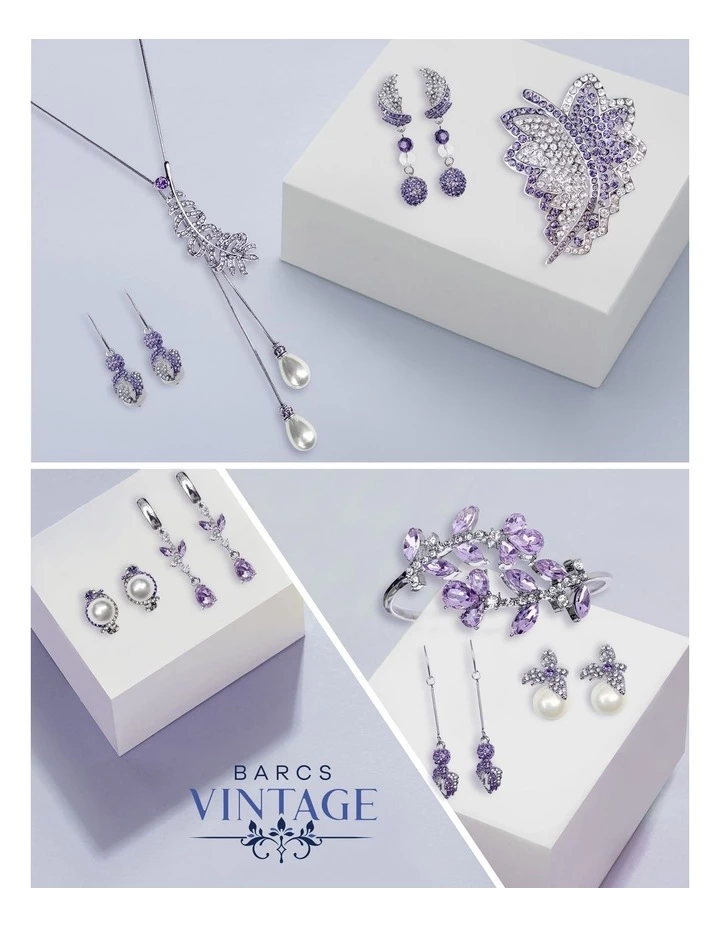 Barcs Vintage Leaf Purple Crystal Drop Earring 5 Barcs Vintage Leaf Purple Crystal Drop Earring - Image 5