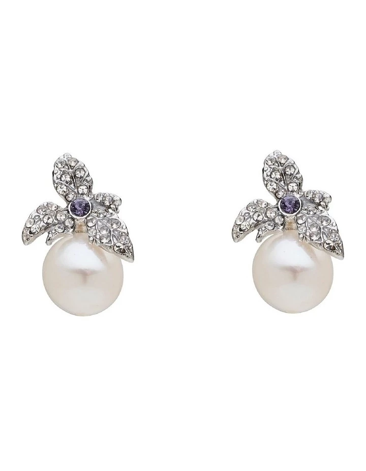 Barcs Vintage Leaf Freshwater Pearl Purple Stud Earring 2 Barcs Vintage Leaf Freshwater Pearl Purple Stud Earring - Image 2