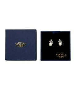 Barcs Vintage Leaf Freshwater Pearl Purple Stud Earring