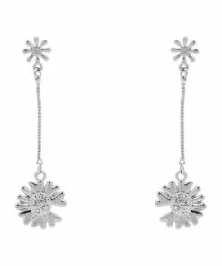 Marcs Dual Floral Silver Drop Earrings