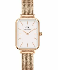 Daniel Wellington Quadro Pressed Melrose 26mm Rose Gold/White Stainless Steel Mesh Watch