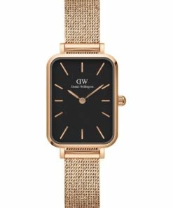 Daniel Wellington Quadro Pressed Melrose 26mm Rose Gold/Black Stainless Steel Mesh Watch