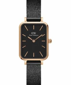 Daniel Wellington Quadro Pressed Ashfield 26mm Black/Rose Gold Stainless Steel Mesh Watch
