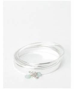 Piper Charm Silver Bangle Set