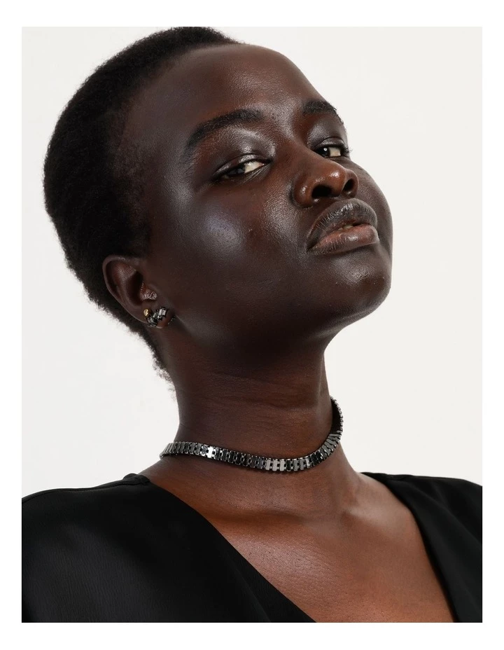 Wayne Cooper Abstract Baguette Dark Gunmetal Stud Earring 2 Wayne Cooper Abstract Baguette Dark Gunmetal Stud Earring - Image 2