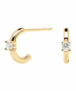 PDPAOLA White Solitary 18ct Gold Plated Earrings
