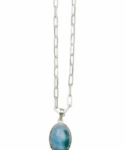 Von Treskow Fine Clip Oval Larimar Silver Chain Necklace