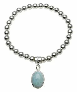 Von Treskow Oval Larimar Silver Stretchy Bracelet
