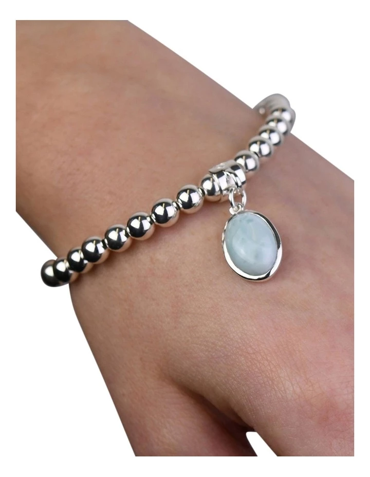 Von Treskow Oval Larimar Silver Stretchy Bracelet 2 Von Treskow Oval Larimar Silver Stretchy Bracelet - Image 2
