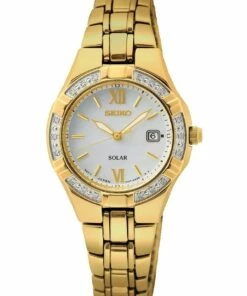 Seiko Ladies Diamond Mop Gold Solar Watch
