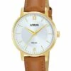 Lorus Gold Dial 30mm Brown Leather Watch RG282TX-9
