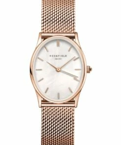 Rosefield The Oval Mother Of Pearl Dial Rose Gold Mesh Bracelet Analog Watch