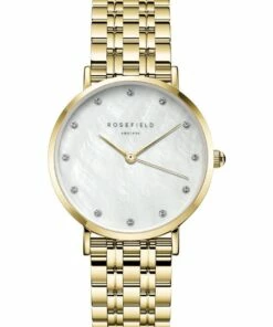 Rosefield Upper East Side Mother Of Pearl Dial And Crystal Indices Gold Bracelet Watch