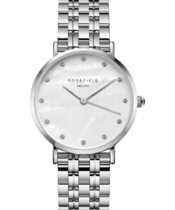 Rosefield Upper East Side Mother Of Pearl Dial And Crystal Indices Silver Bracelet Watch