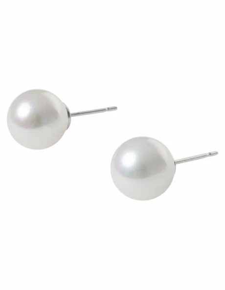 Gregory Ladner 10mm Glass Pearl Stud Silver Earrings 2 Gregory Ladner 10mm Glass Pearl Stud Silver Earrings - Image 2