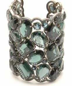 La Florentina Elegant Female Swarovski Crystal Cuff 72 Blue Stones