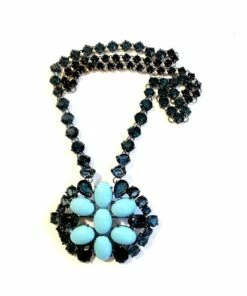La Florentina Giora Swarovski Precious Stones and Turquoise Cabochon Necklace Blue