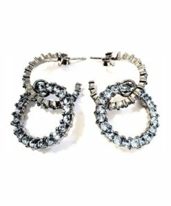 La Florentina Giora Round Light Blue Swarovski Crystals Earrings Bronze