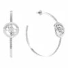 Guess Blooming Peony Silver Tone Hoop Earrings