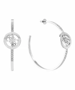 Guess Blooming Peony Silver Tone Hoop Earrings