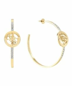 Guess Blooming Peony Gold Tone Hoop Earrings