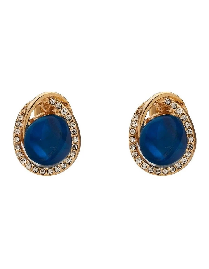 Barcs Cat Eye Blue Stone Clip On Earrings 1 Barcs Cat Eye Blue Stone Clip On Earrings