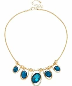 Barcs Offset Blue Stone Gold Necklace