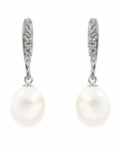 Pure Elements Freshwater Pearl & Crystal Drop White Earrings